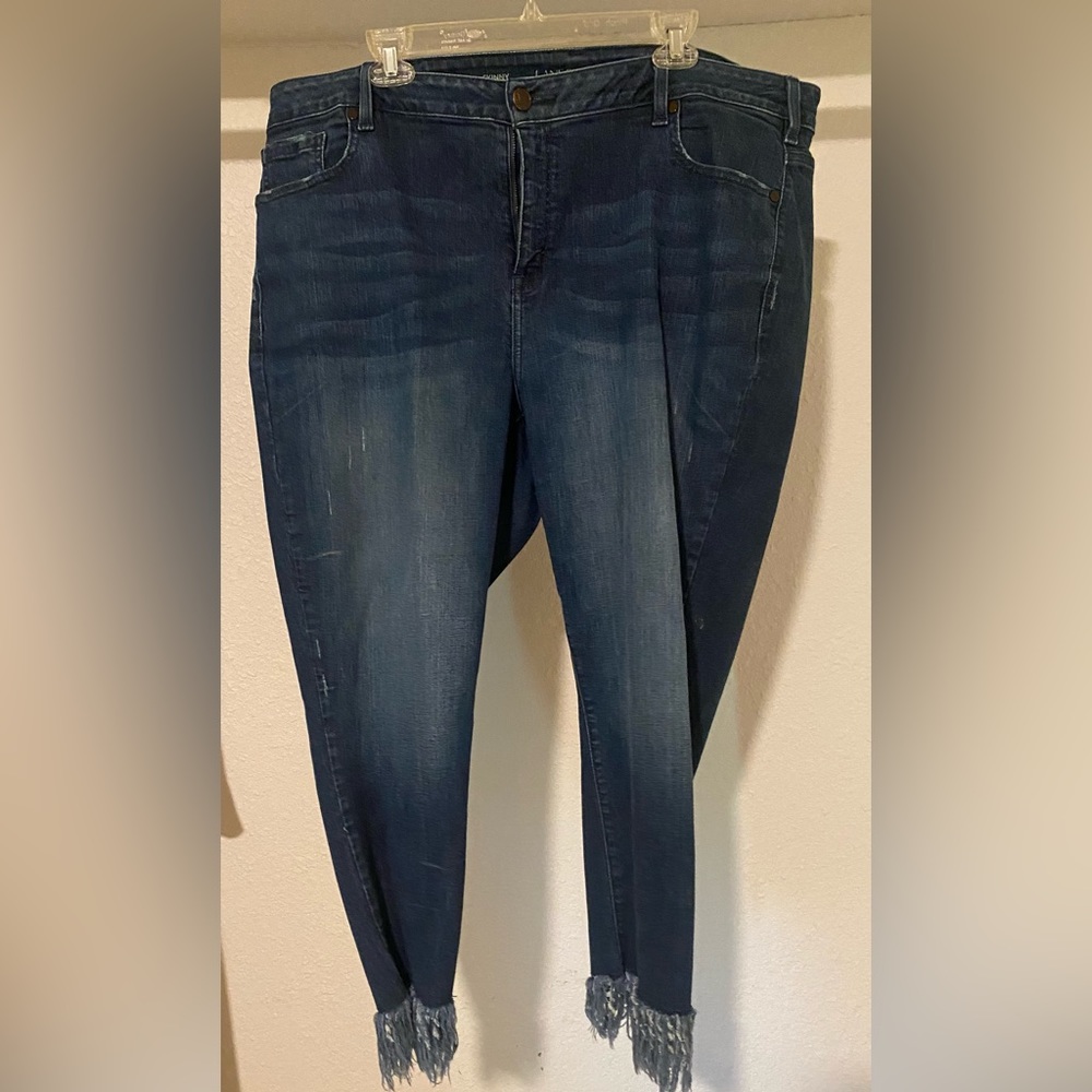Lane Bryant Skinny Jeans, fringed around the ankles. #plussize